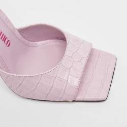 The Attico Lilac Croc Embossed Leather Devon Slide Sandals Size 38