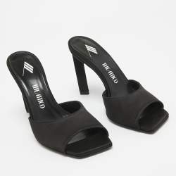 The Attico Black Satin Devon Square Toe Mules Size 37