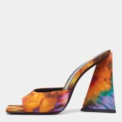 The Attico Multicolor Canvas Block Heel Slide Sandals Size 39