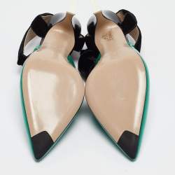 Pre Owned The Attico Green/Black Patent Leather and Velvet Pointed Toe Ankle Wrap Pumps Size 39
