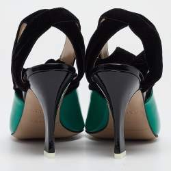 Pre Owned The Attico Green/Black Patent Leather and Velvet Pointed Toe Ankle Wrap Pumps Size 39