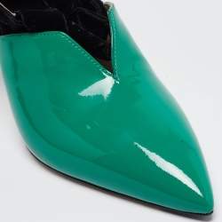 Pre Owned The Attico Green/Black Patent Leather and Velvet Pointed Toe Ankle Wrap Pumps Size 39