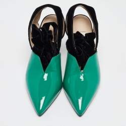 Pre Owned The Attico Green/Black Patent Leather and Velvet Pointed Toe Ankle Wrap Pumps Size 39