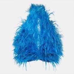 Pre Owned The Attico Blue Faux Feather Halter Neck Top M