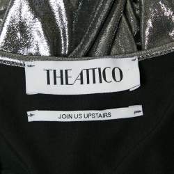 The Attico Metallic Silver Lamé Fan Detail Long Dress XS
