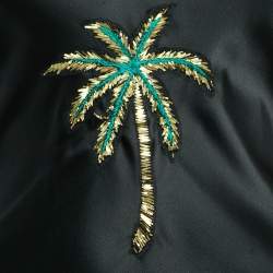 Pre Owned The Attico Black Palm Tree Embroidery Silk Raw Edges Maxi Dress S