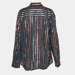 Pre Owned The Attico Black/Metallic Lurex Striped Crepe Shirt L
