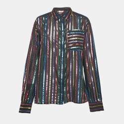 Pre Owned The Attico Black/Metallic Lurex Striped Crepe Shirt L