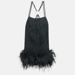 Pre Owned The Attico Black Feather Trim Jersey Fujiko Ring Mini Dress S
