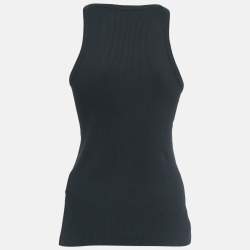 Pre Owned The Attico Black Snap Button Strap Detail Rib Knit Tank Top S