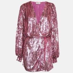 The Attico Pink Sequin Mini Wrap Dress S