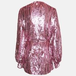 The Attico Pink Sequin Mini Wrap Dress S