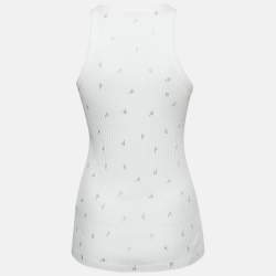 Pre Owned The Attico White F Rhinestone Rib Knit Tank Top M