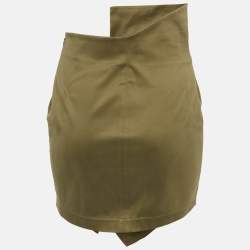 The Attico Olive Green Cotton Fold Over Waist Detail Mini Skirt S