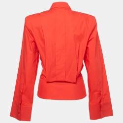 Pre Owned The Attico Red Cotton Structured Elongated Sleeve Shirt XS