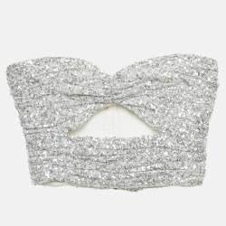 Pre Owned The Attico Silver Sequin Cut-Out Bandeau Top XS
