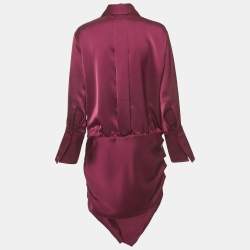 Pre Owned The Attico Burgundy Satin Ruche Mini Dress L