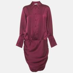 Pre Owned The Attico Burgundy Satin Ruche Mini Dress L