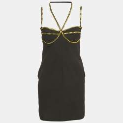 Pre Owned The Attico Black Crepe Stud Detail Mini Dress M