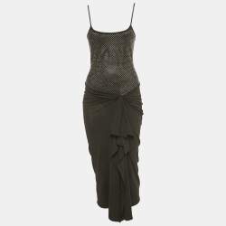 Pre Owned The Attico Black Stud Embellished  Knit Drape Detail Sleeveless Midi Dress S
