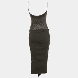 Pre Owned The Attico Black Stud Embellished  Knit Drape Detail Sleeveless Midi Dress S