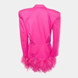 Pre Owned The Attico Fuchsia Pink Wool Feather Trim Blazer Dress M