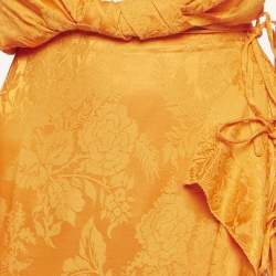 Pre Owned The Attico Orange Floral Jacquard  Plunge Neck Top & Ruffle Skirt Set M
