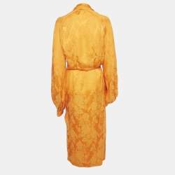 Pre Owned The Attico Orange Floral Jacquard  Plunge Neck Top & Ruffle Skirt Set M