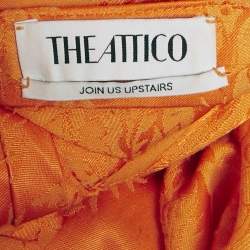 Pre Owned The Attico Orange Floral Jacquard  Plunge Neck Top & Ruffle Skirt Set M