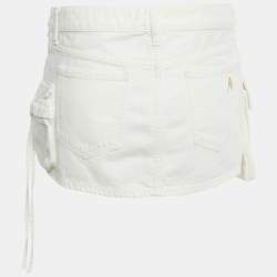 Pre Owned The Attico White Denim Low Waist Cargo Pocket Detail Mini Skirt S Waist 32"
