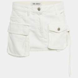 Pre Owned The Attico White Denim Low Waist Cargo Pocket Detail Mini Skirt S Waist 32"