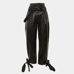 مملوكة مسبقًا The Attico Black Leather Tie Detail Paperbag Trousers S