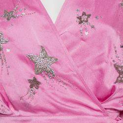 Attico Pink Satin Bead Embellished Wrap Blouse S