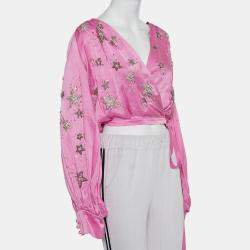 Attico Pink Satin Bead Embellished Wrap Blouse S