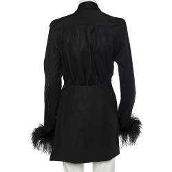 Pre Owned The Attico Black Wool & Feather Trimmed Double Breasted Dress S