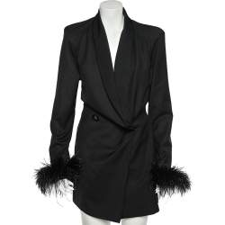 Pre Owned The Attico Black Wool & Feather Trimmed Double Breasted Dress S