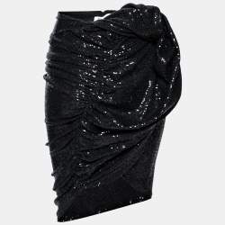 The Attico Black Sequin Embellished Knit Gathered Skirt S