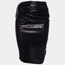 The Attico Black Sequin Embellished Knit Gathered Skirt S