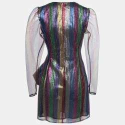 Pre Owned The Attico Multicolor Striped Lurex Tulle Bow Detail Dress S
