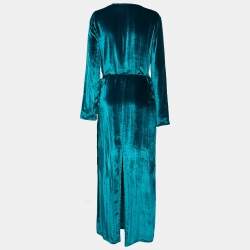 Pre Owned Attico Blue Velvet Raquel Wrap Maxi Dress S