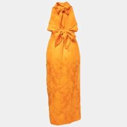 Pre Owned The Attico Orange Floral Jacquard  Skirt & Top Set S