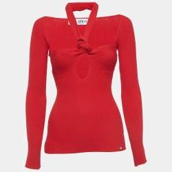 Pre Owned The Attico Red Ribbed Kit Cutout Knotted Top S