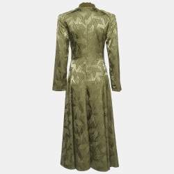 The Attico Olive Green Jacquard High Neck Midi Dress S