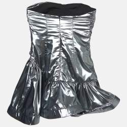 Pre Owned The Attico Silver Lame Ruched Strapless Mini Dress S