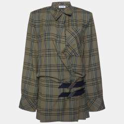 Pre Owned The Attico Military Green Checked & Pleated Margot Mini Dress S