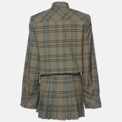 Pre Owned The Attico Military Green Checked & Pleated Margot Mini Dress S