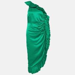Pre Owned The Attico Green Cotton Blend Frilled One Shoulder Dress M 