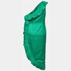 Pre Owned The Attico Green Cotton Blend Frilled One Shoulder Dress M 