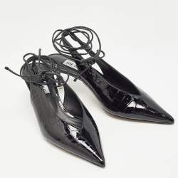 The Attico Black Croc Embossed Patent Leather Venus Slingback Pumps Size 39.5