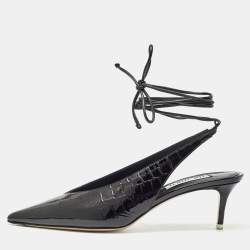 The Attico Black Croc Embossed Patent Leather Venus Slingback Pumps Size 39.5